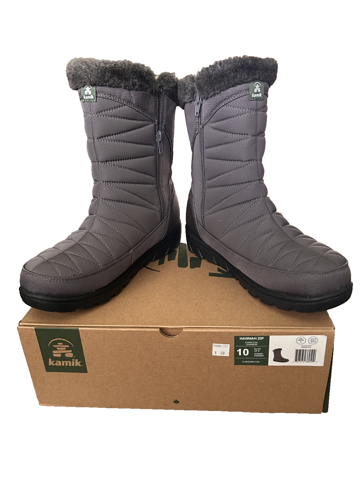 Kamik Boots Womens size 10 Hannah Zip Charcoal -Pre-owned -Good condition
