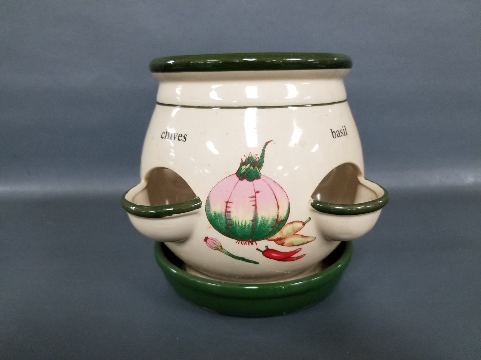 Vintage Ceramic Stoneware Multi Pocket Herb Planter w/ Drip Tray 6.5\