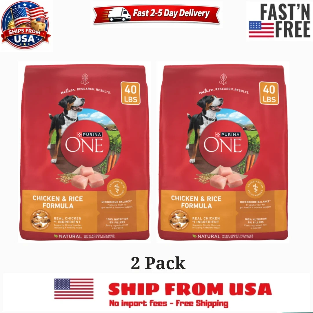 2PK Purina ONE High Protein Adult Dry Dog Food Real Chicken And Rice Bag 40 lb