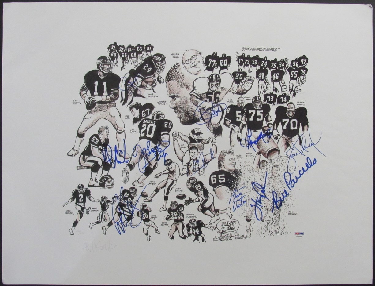 1986 NY Giants Signed by 11 Litho 19x25 Parcells Taylor Carson+++ PSA/DNA 209353 1986 NY Giants Signed by 11 Litho 19x25 Parcells Taylor Carson+++ PSA/DNA 209353