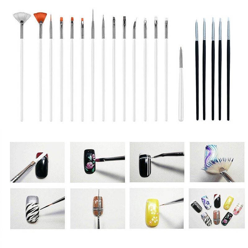 20pcs/set Nail Art Brush Set Professional Manicure Salon Silicone Dotting Pen