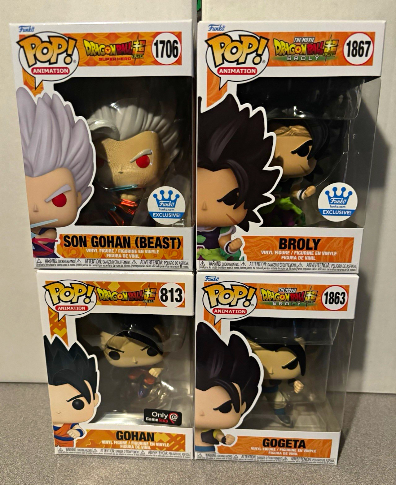 Funko Pop Dragon Ball Super 4 pcs lot GameStop Exclusive Gohan Broly Gogeta Funko Pop Dragon Ball Super 4 pcs lot GameStop Exclusive Gohan Broly Gogeta