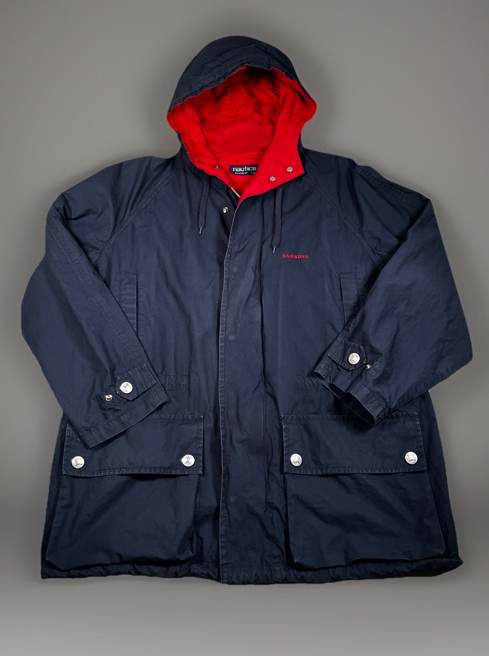 Vintage Nautica Competition Sailing Jacket Men M Hooded Branded Snaps/Zipper