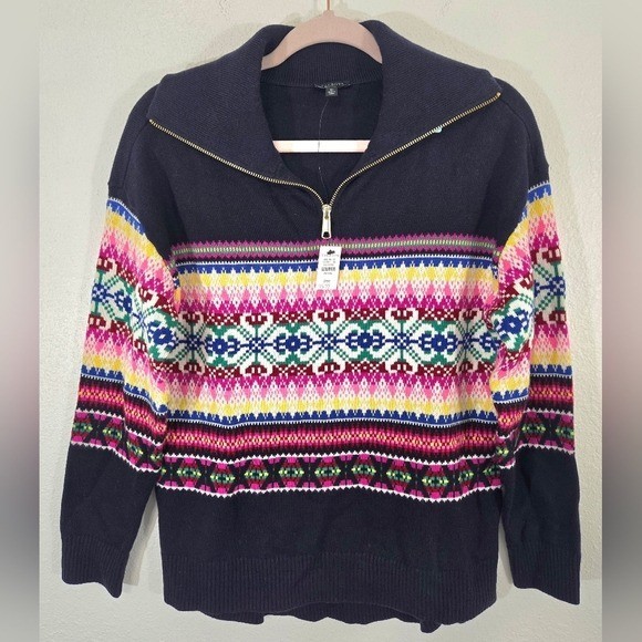 *NEW* Talbots Vibrant Half-Zip Mockneck Sweater Fair Isle Lamb Wool Blend, MP