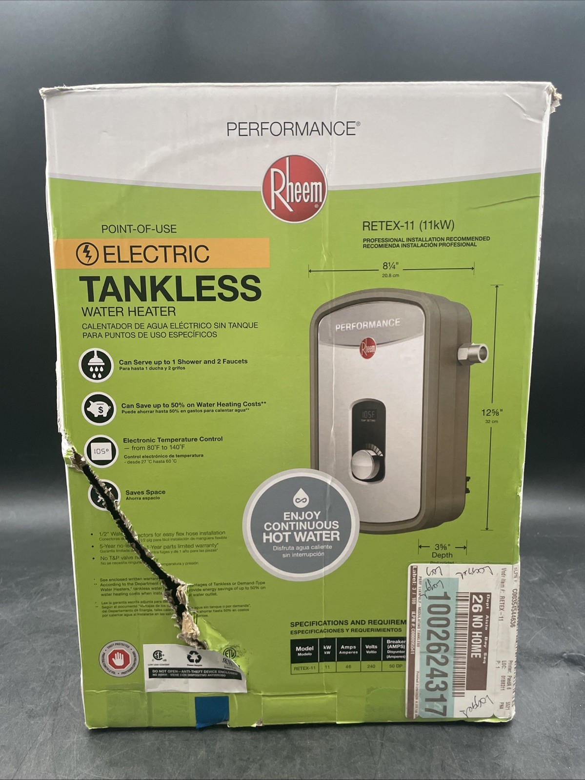 *READ* Rheem Performance Electric Tankless Water Heater 11 kW 2.15 GPM (OB)