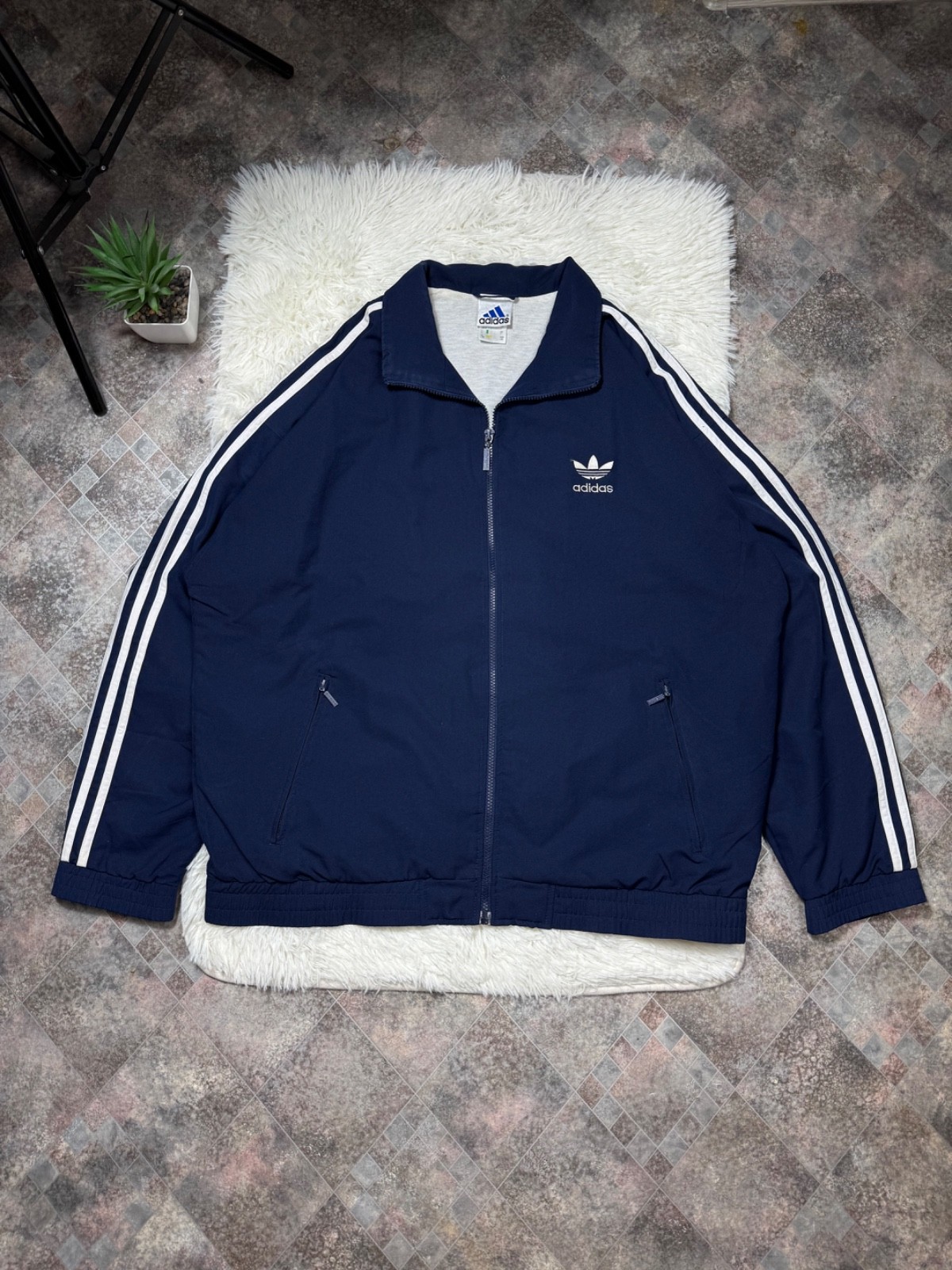 Vintage Adidas Originals Trefoil Track Jacket Mens Size L Navy Blue 3 Stripes 90