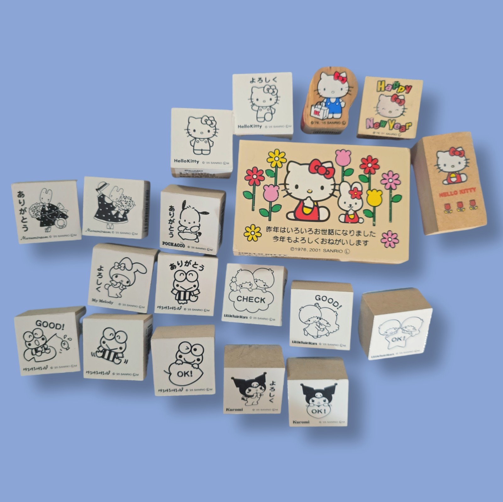 Vintage Sanrio Wooden Rubber Stamp Lot Hello Kitty Lot Of 19 Stamps