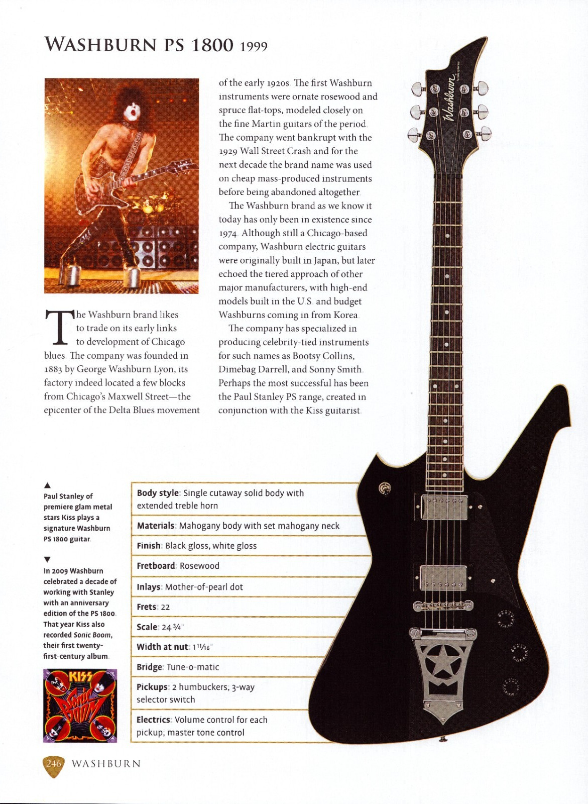 1999 WASHBURN PS 1800 Guitar Spec PIN-UP WALL ART PRINT - PAUL STANLEY OF KISS