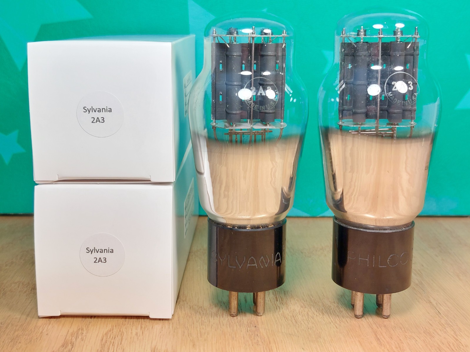 Pair of Sylvania 2A3 Spring Top Engraved Base Vacuum Tubes