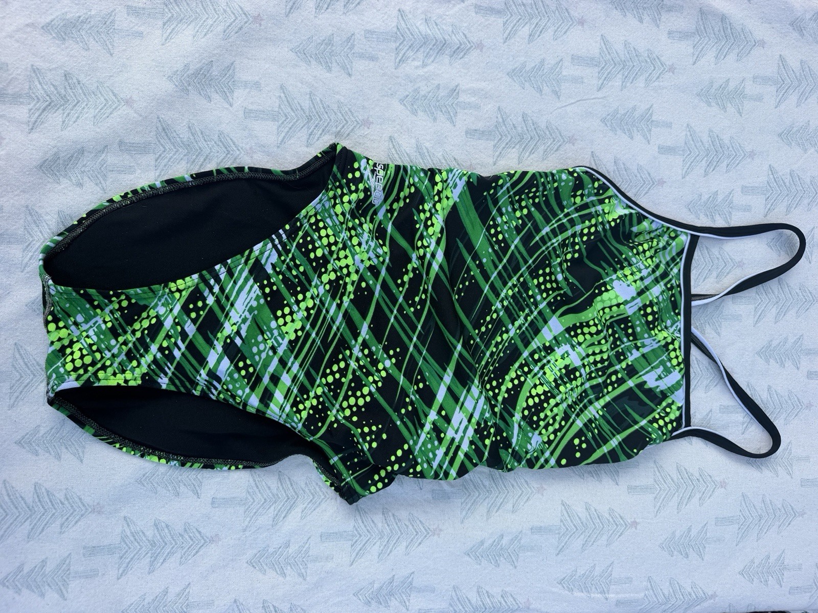 Speedo Women’s Green Black Geometric Print One Piece Athletic Swimsuit