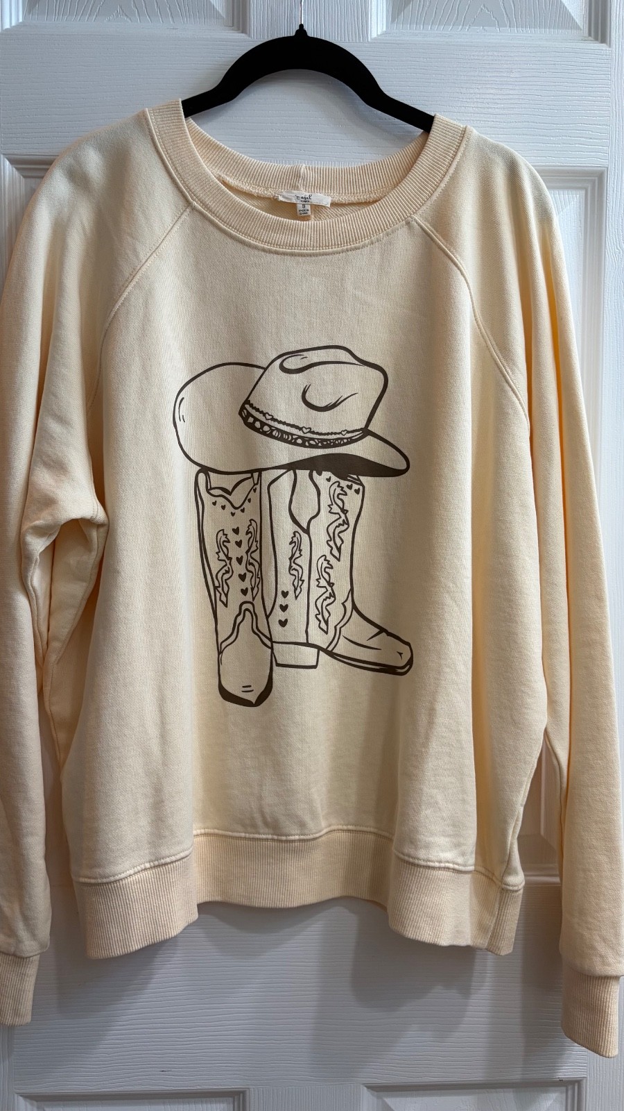 New Easel Boot Western Sweatshirt Long Sleeves Western Rodeo Small Ivory