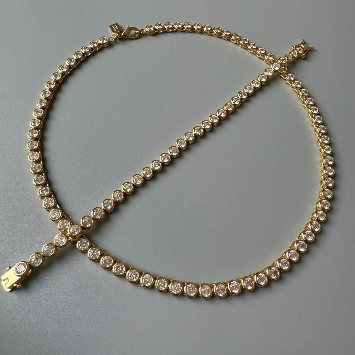 Vintage Gold Tennis Necklace Crystal CZ Statement Quiet Luxury Jewelry Gift