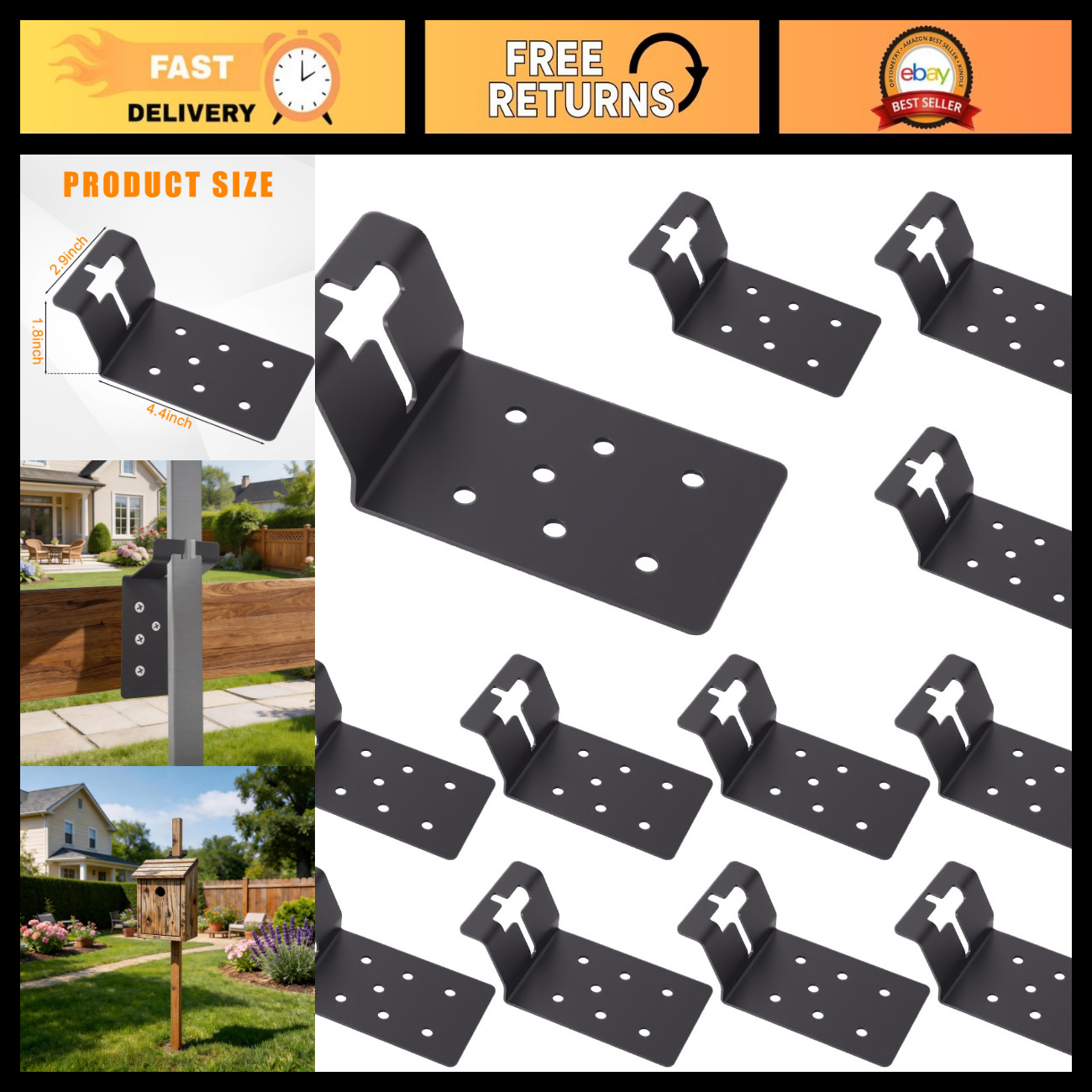 18 Pcs Heavy-Duty Black T-Post Bracket 3 18 Pcs Heavy-Duty Black T-Post Bracket 3