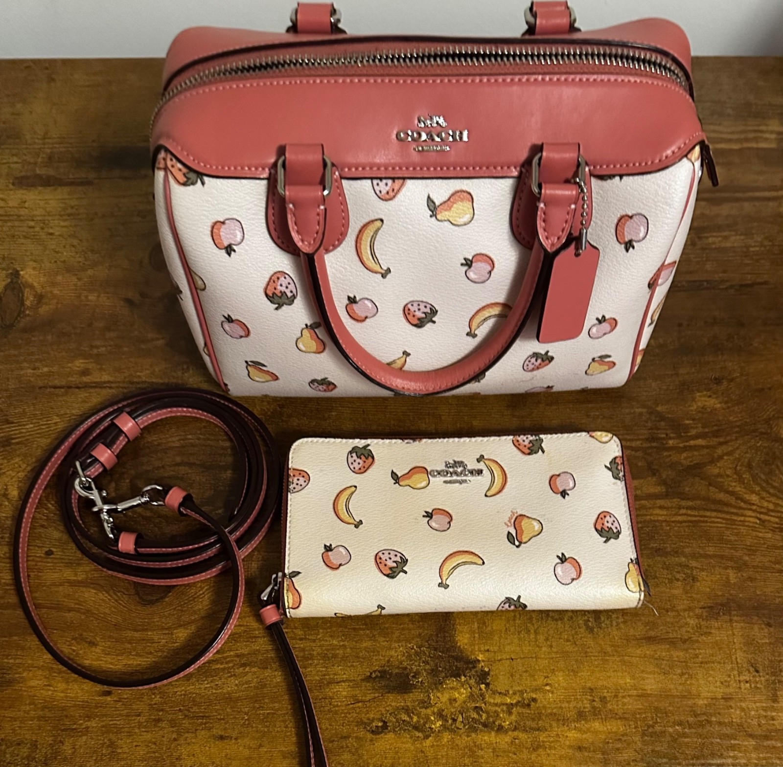 Coach pink & white with fruit with matching wallet Coach pink & white with fruit with matching wallet