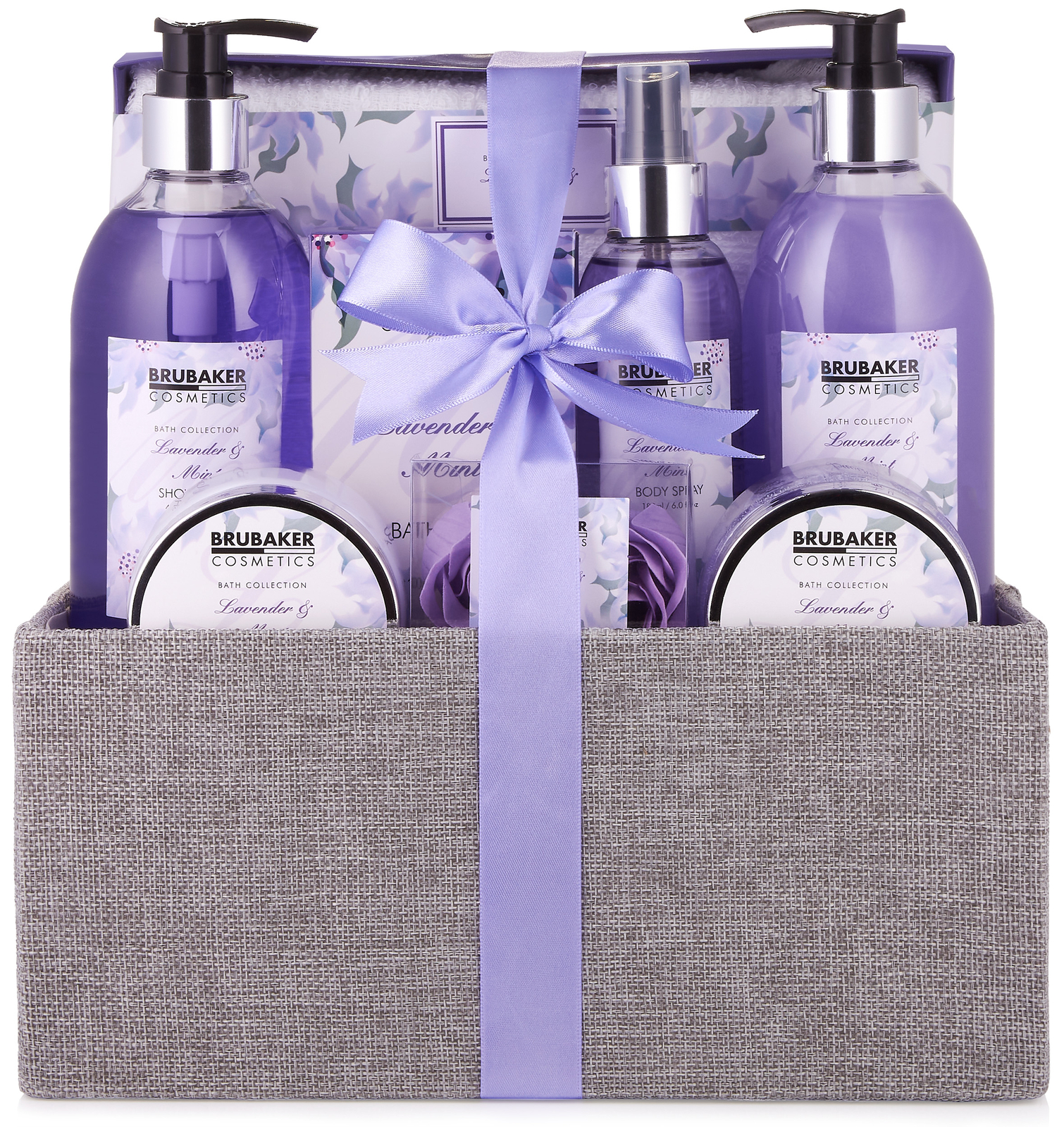 BRUBAKER Cosmetics Bath & Body Set Basket - Lavender & Mint Scent - 12 Pcs BRUBAKER Cosmetics Bath & Body Set Basket - Lavender & Mint Scent - 12 Pcs