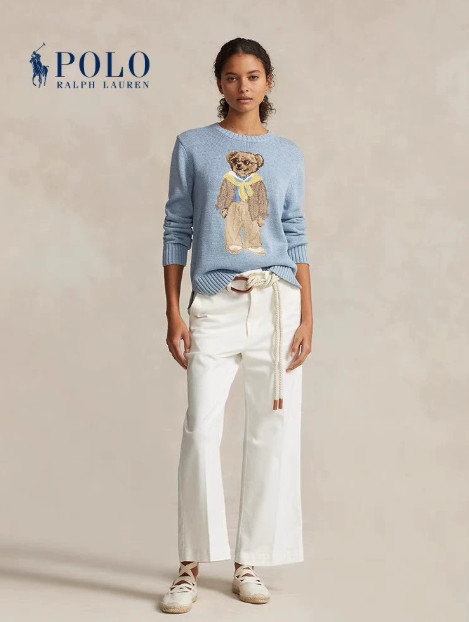 Polo Ralph Lauren Polo Bear Sweater Women M Light Blue Cotton Knit Crewneck NWT Polo Ralph Lauren Polo Bear Sweater Women M Light Blue Cotton Knit Crewneck NWT