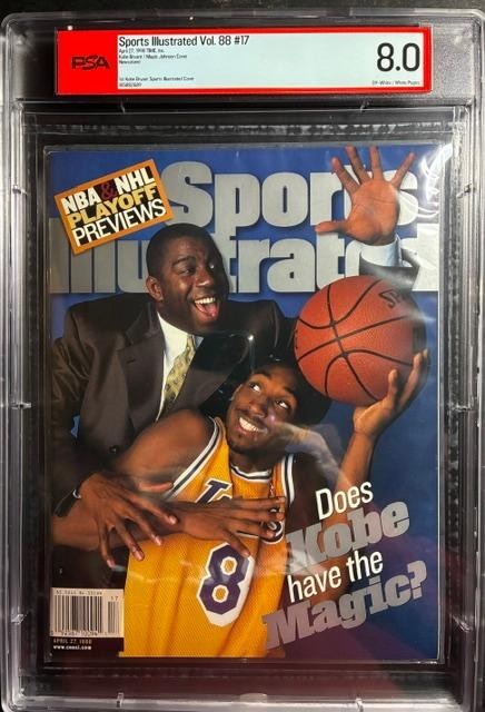 Kobe Bryant Lakers 1st SI 1998 Sports Illustrated Newstand Vol. 88 Magic PSA 8 Kobe Bryant Lakers 1st SI 1998 Sports Illustrated Newstand Vol. 88 Magic PSA 8