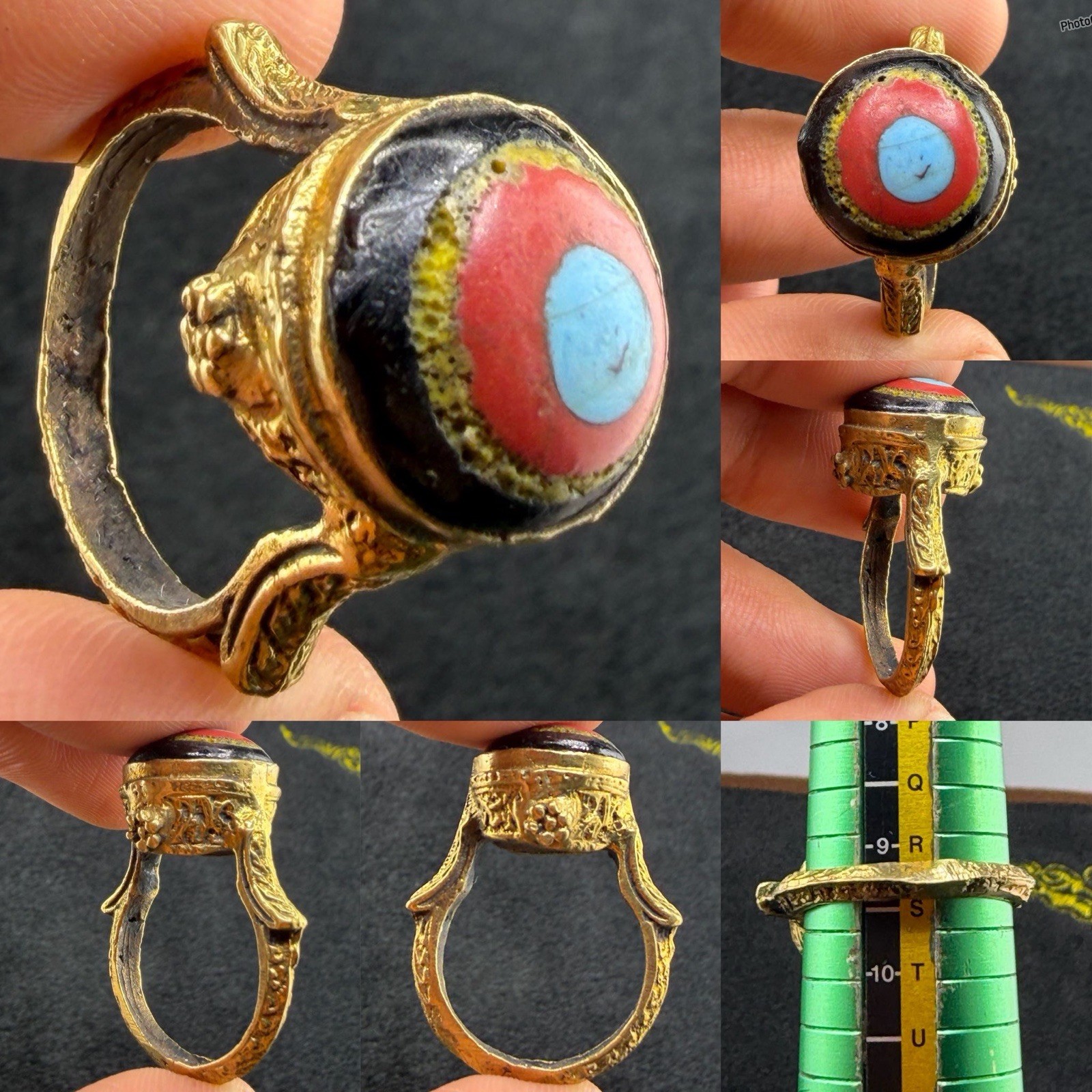 Antique Lovely Brass Ring Ancient Mosaic Glass Roman Rare Piece Antique Lovely Brass Ring Ancient Mosaic Glass Roman Rare Piece