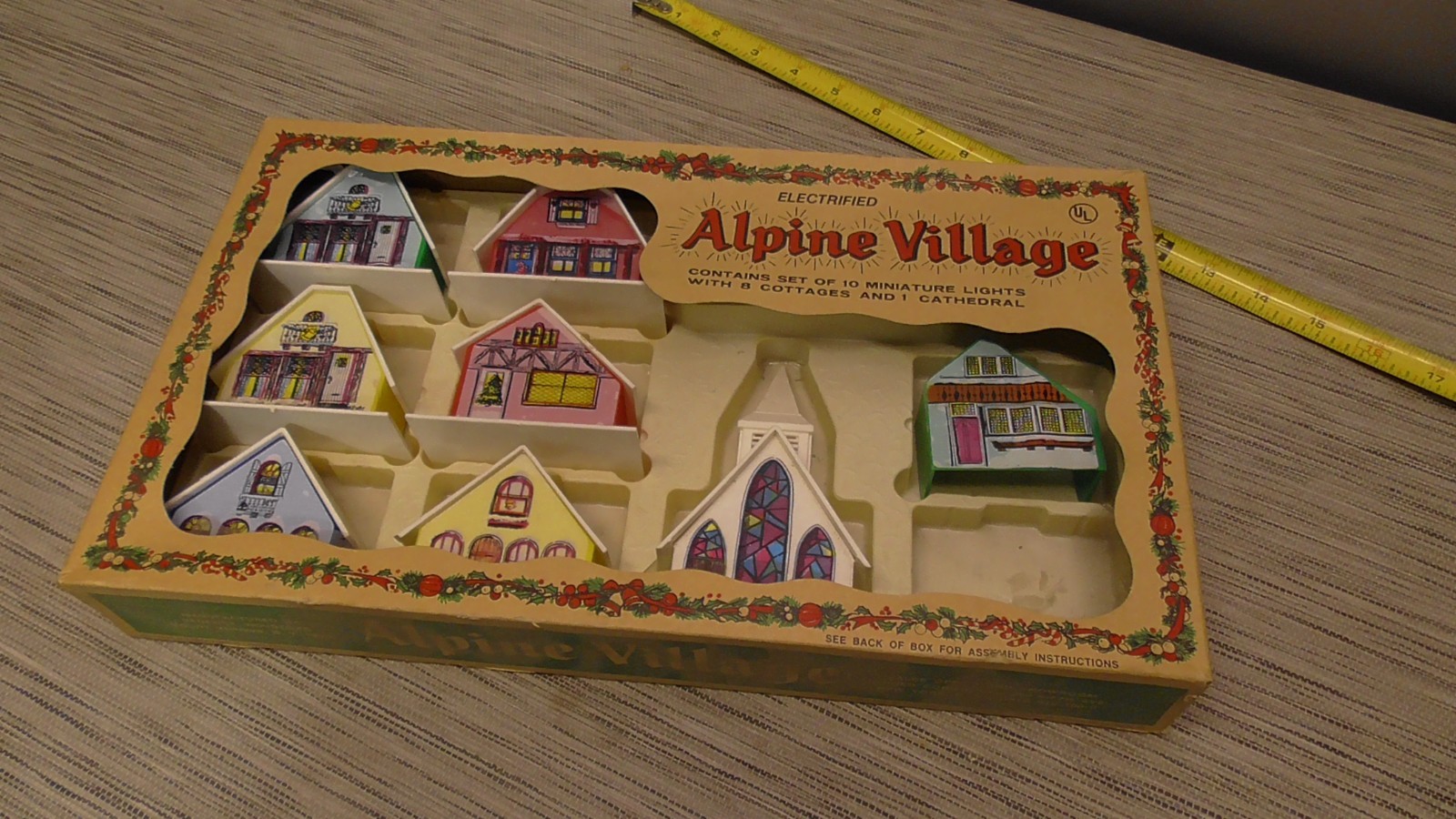 Vtg Alpine Village Plastic Christmas Cottages Church NO LIGHTS missing pieces