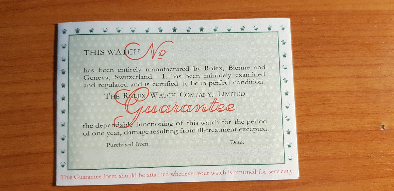 Rolex Guarante booklet english 1957 ref RP 1156.III.57-50000 in good condition