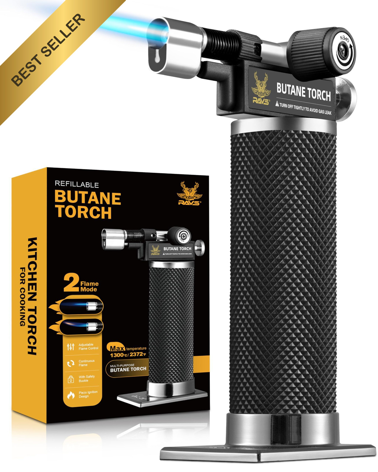 RAVS Butane Torch Lighter, DUAL Flame Mode Creme Brulee Micro torch, Black RAVS Butane Torch Lighter, DUAL Flame Mode Creme Brulee Micro torch, Black