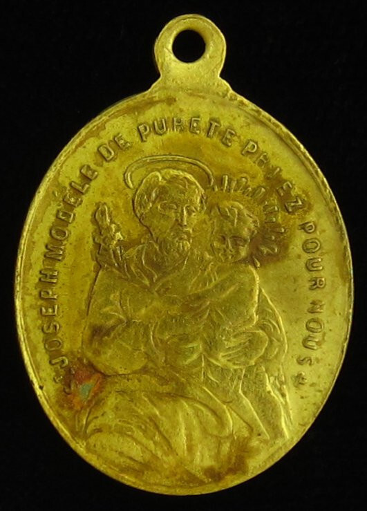 Vintage Saint Joseph Medal Religious Holy Catholic Child with Guardian Angel Vintage Saint Joseph Medal Religious Holy Catholic Child with Guardian Angel