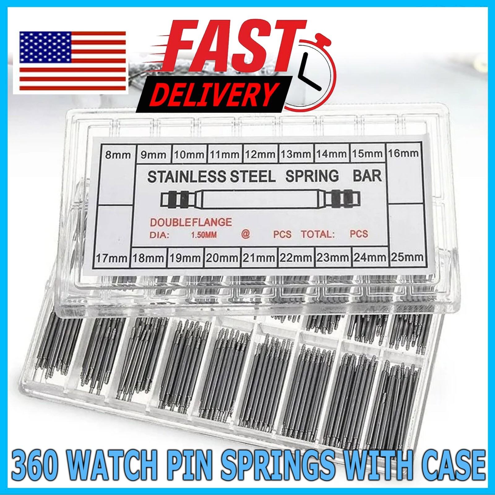 360 pc Watch PINS SPRING BARS Band Strap Link 8-25mm Repair Kit Stainless Steel 360 pc Watch PINS SPRING BARS Band Strap Link 8-25mm Repair Kit Stainless Steel