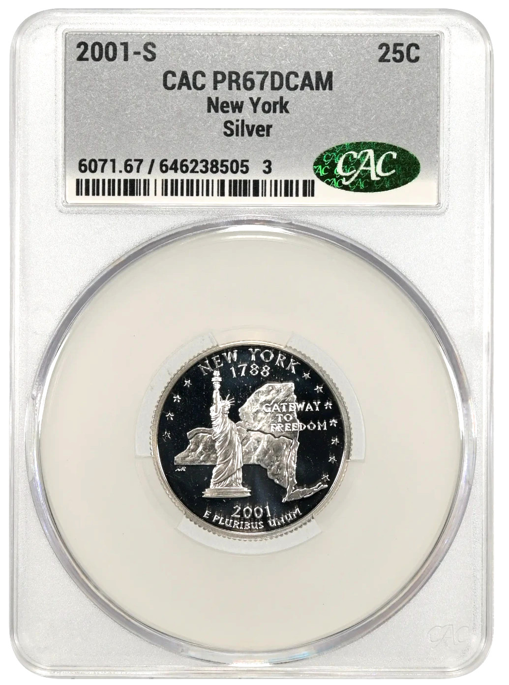 2001 S New York Silver 25c CAC PR67DCAM 2001 S New York Silver 25c CAC PR67DCAM