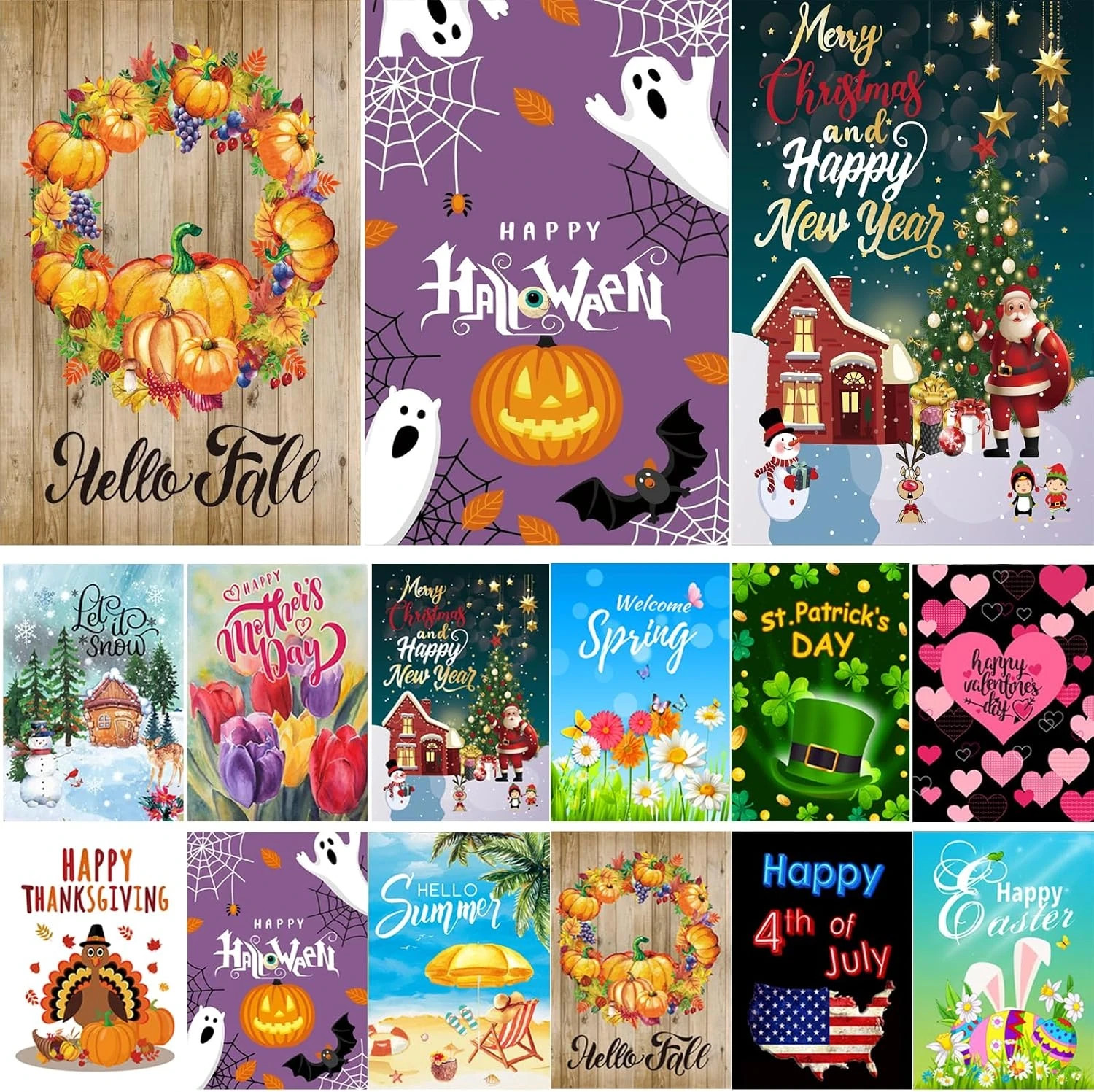 Seasonal Garden Flag Set of 12, Double Sided 12 X 18 Inch Yard Flags Seasonal Garden Flag Set of 12, Double Sided 12 X 18 Inch Yard Flags