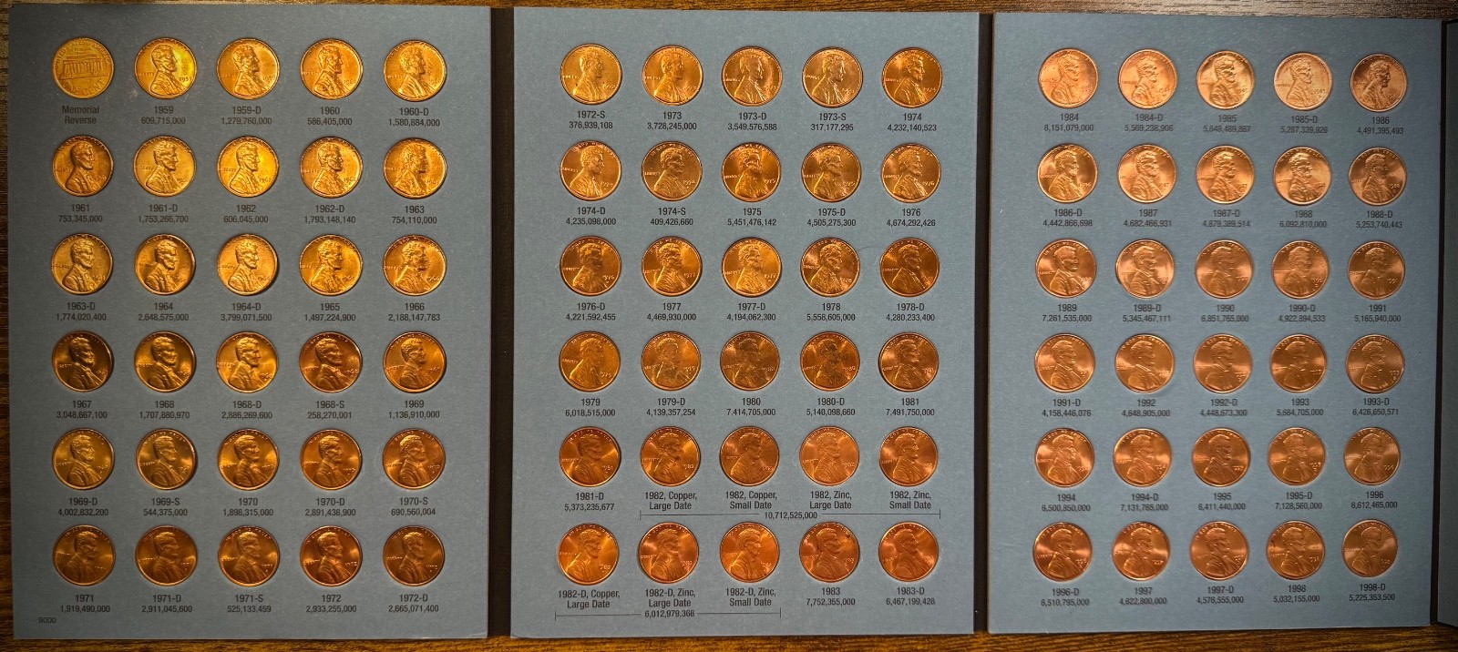 1959-1998 P D BU Lincoln Memorial Cent Set New Whitman 90 Coins 1982 7 Varieties