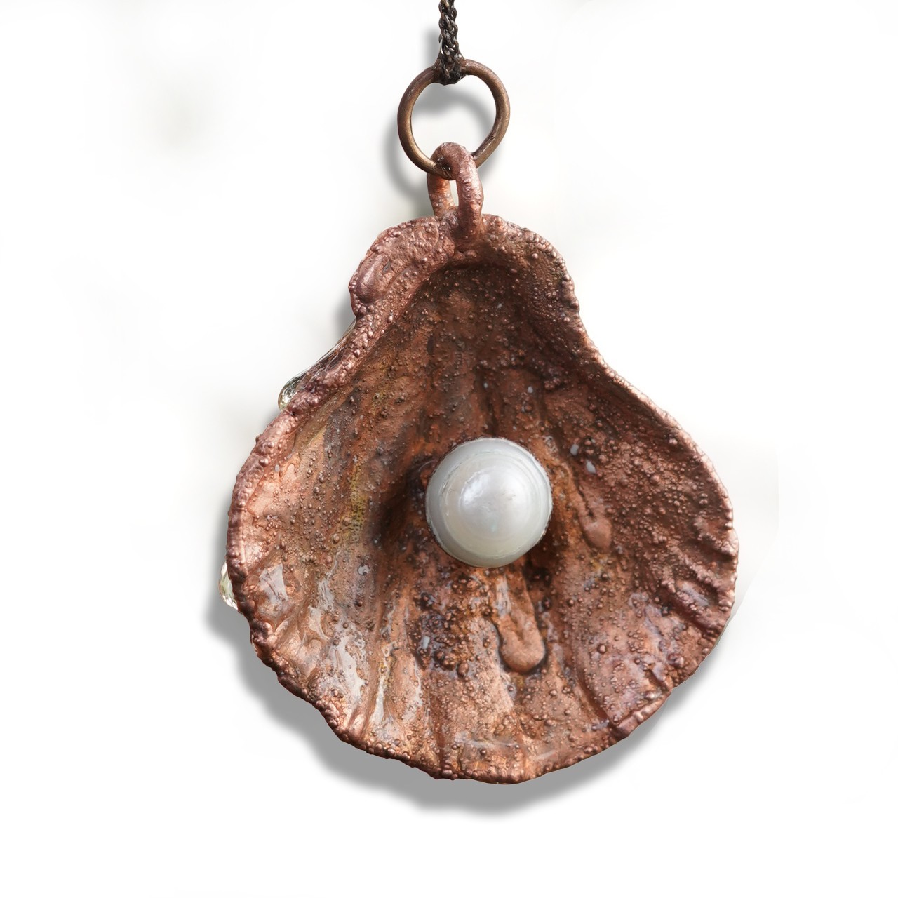Freshwater Pearl Shell Pendant Electroformed Copper Handmade Boho Jewelry