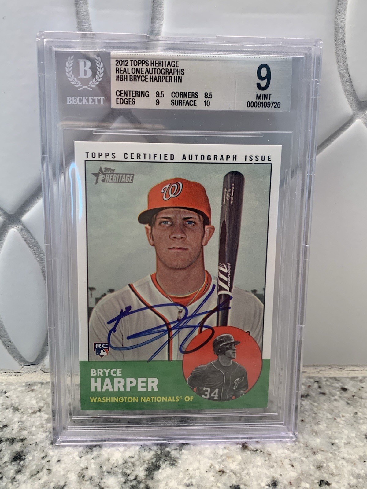 2012 Topps Heritage Bryce Harper SSP Rookie Auto Real One Autographs BGS 9 2012 Topps Heritage Bryce Harper SSP Rookie Auto Real One Autographs BGS 9