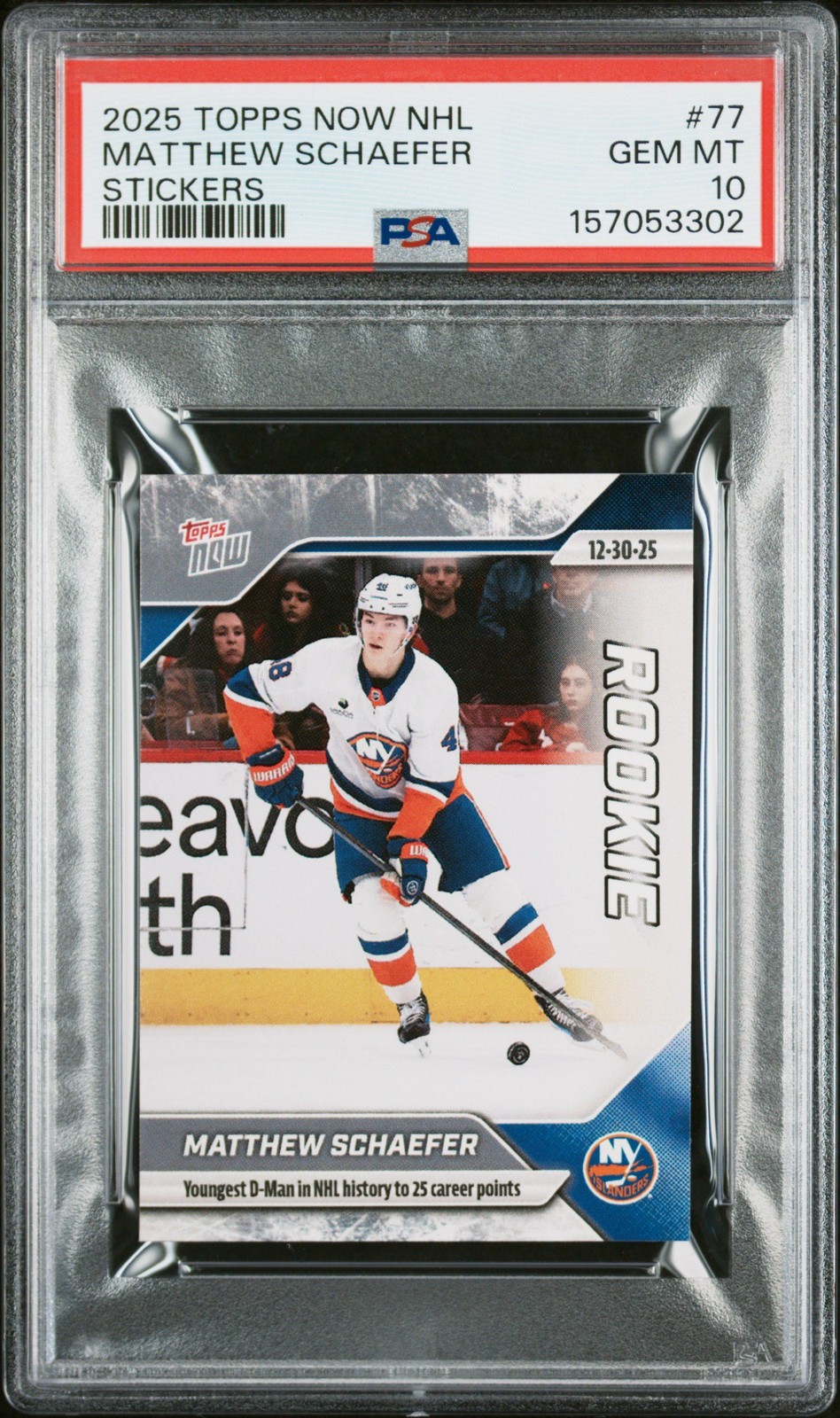 Graded 2025 Topps Now Matthew Schaefer #77 Rookie RC Card PSA 10 Graded 2025 Topps Now Matthew Schaefer #77 Rookie RC Card PSA 10