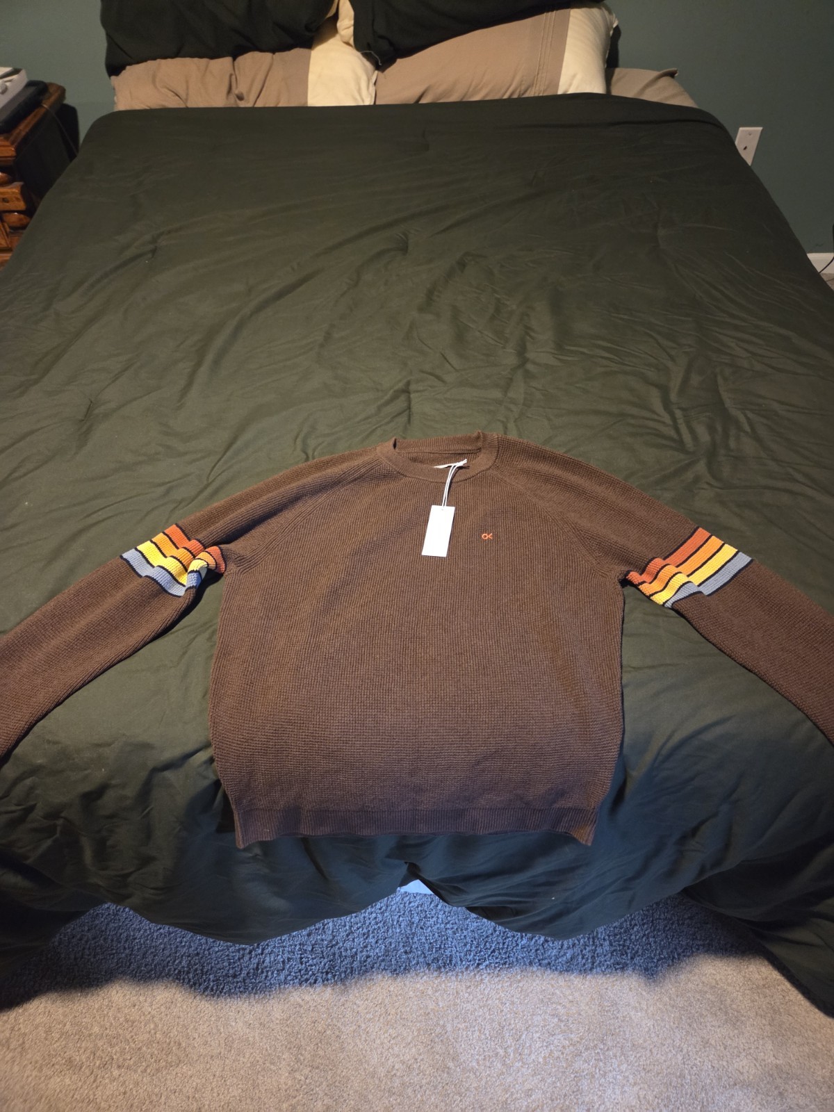 Outerknown Men\'s Brown Knit Crewneck Pullover Sweater Multicolor Striped S/P Outerknown Men\'s Brown Knit Crewneck Pullover Sweater Multicolor Striped S/P