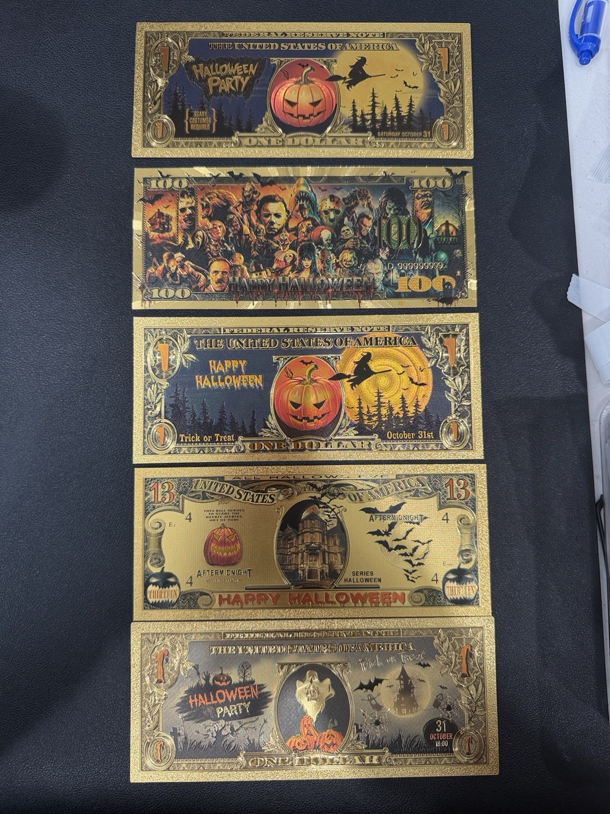 Gold Foils Various Denominations  Halloween Theme -Set Of 5