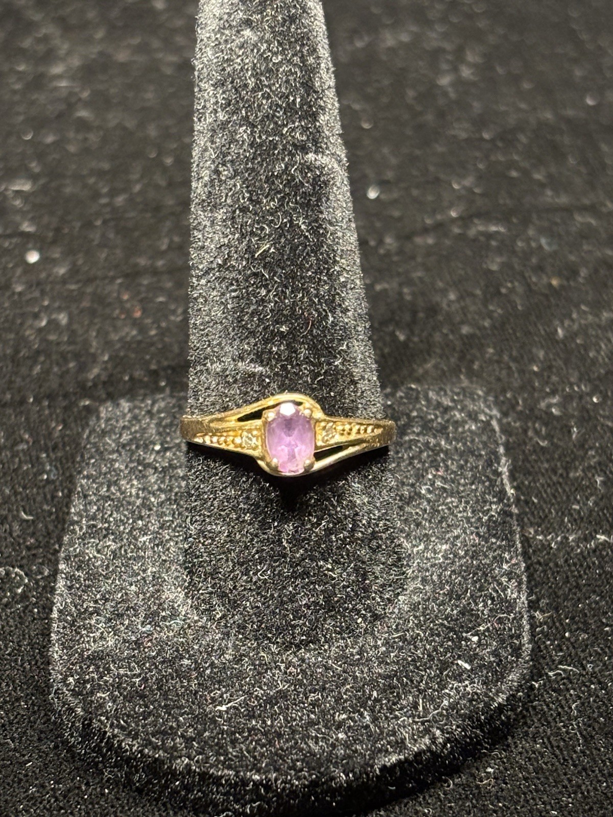 Vintage 10k Solid Gold Amethyst and Diamond Ring - Stamped 10k SKAL - Size 6.5