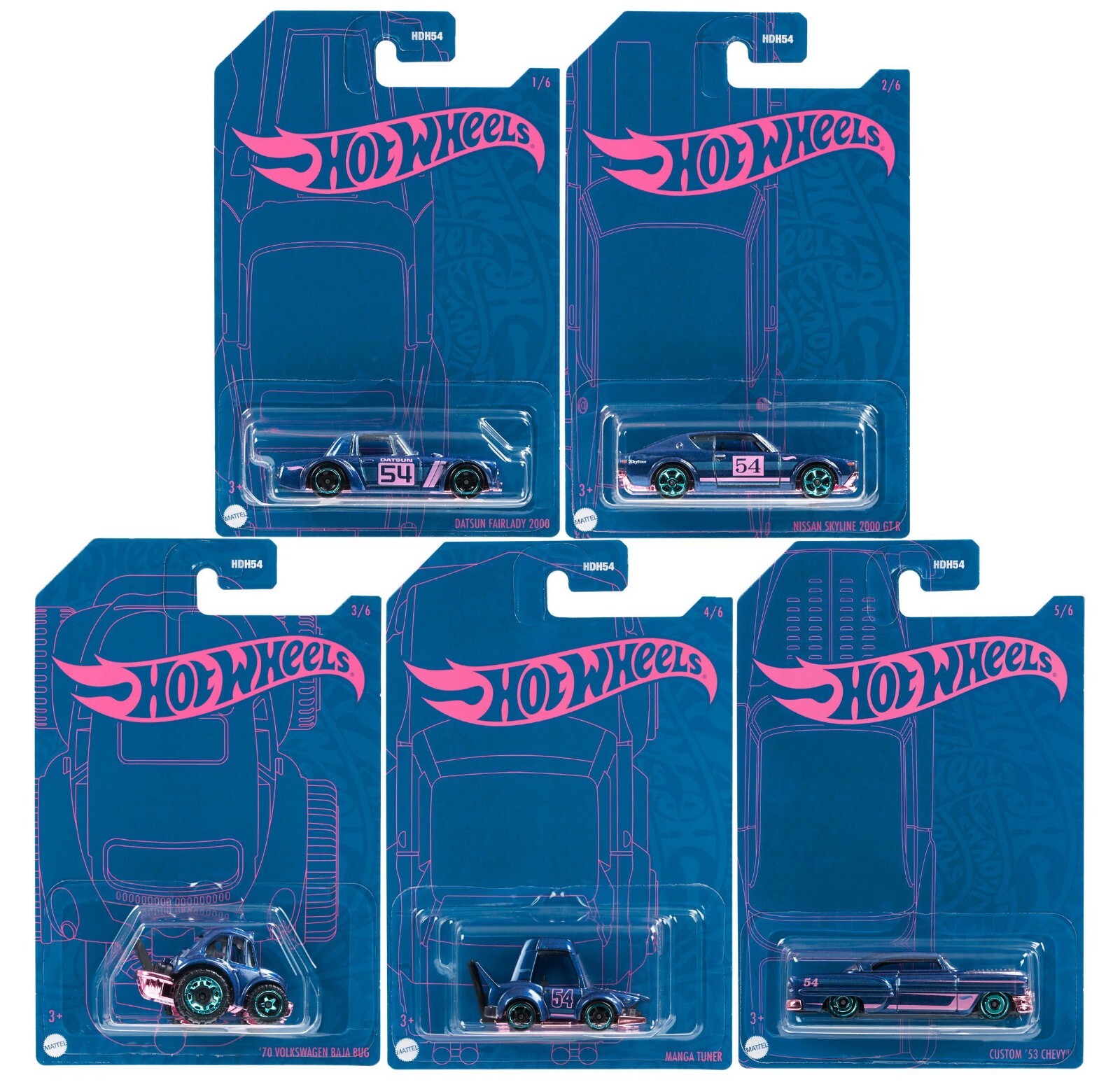2022 Hot Wheels 54th Anniversary Pearl & Chrome B Case (5 Cars Set) HDH54-956B