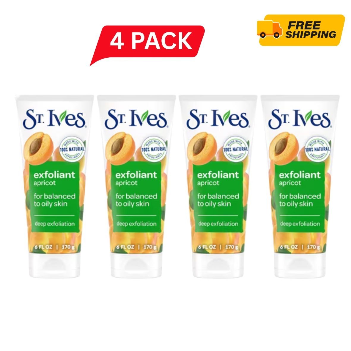 St. Ives Face Scrub, Healthy-Looking Skin Apricot Face Wash Scrub 6 Oz ( 4Pack)