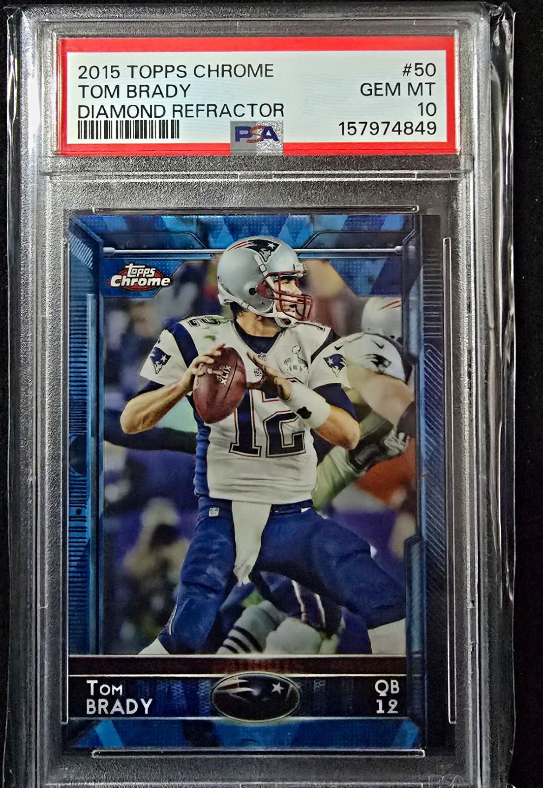 Topps 2015 Chrome Tom Brady #50 Blue Diamond Refractor PSA 10 Patriots Topps 2015 Chrome Tom Brady #50 Blue Diamond Refractor PSA 10 Patriots