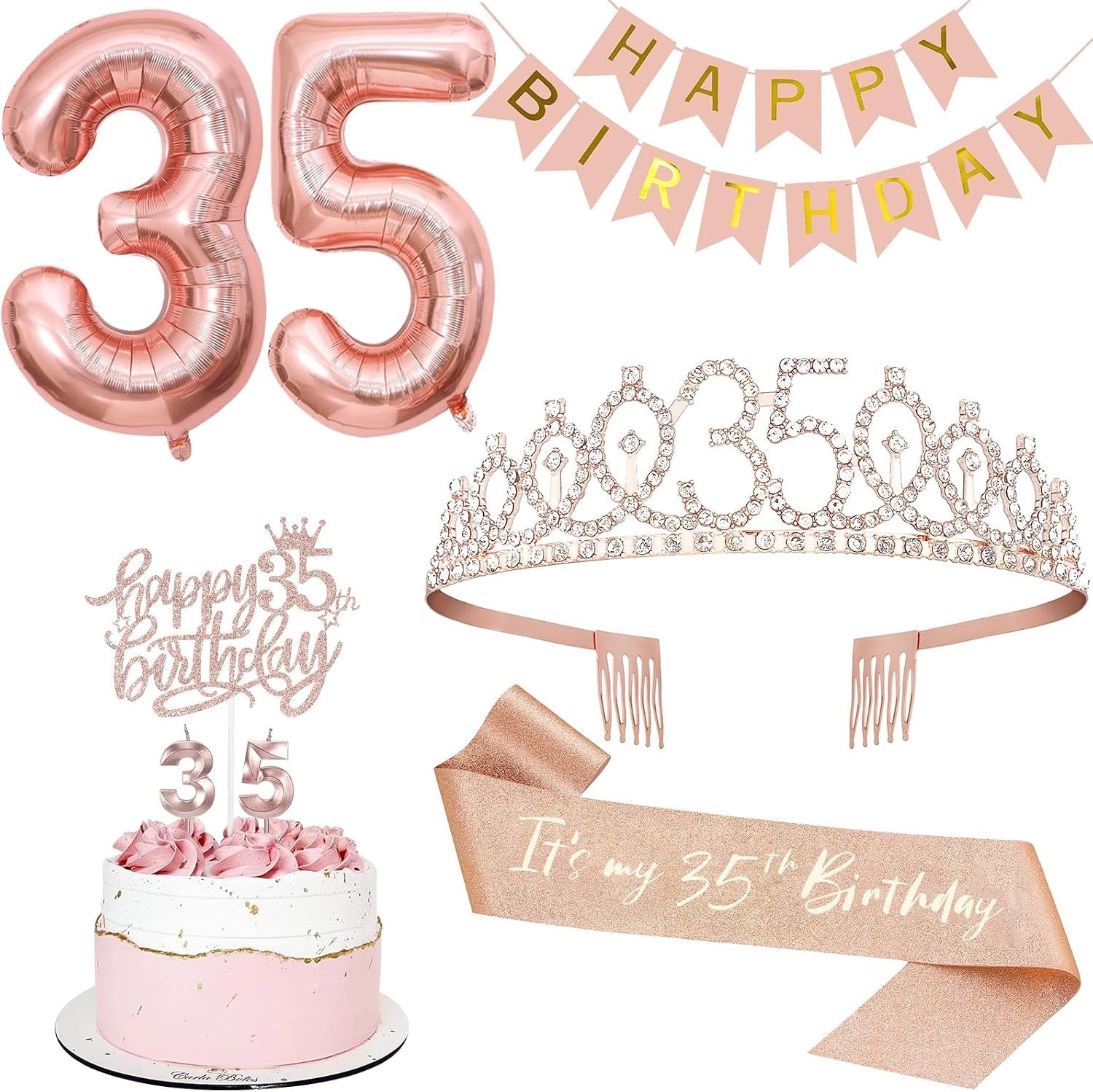 35th Birthday Decorations for Women, Including 35th Tiara and Sash, Happy Bir... 35th Birthday Decorations for Women, Including 35th Tiara and Sash, Happy Bir...