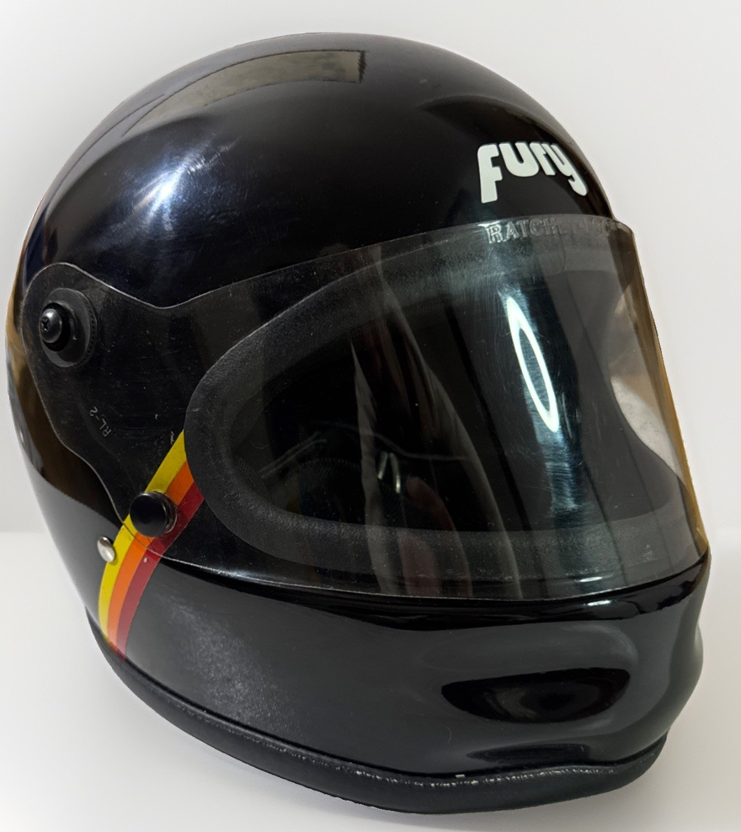 Rare Vintage 1980 ASC Fury Full Face Motorcycle Helmet Sunset Stripes Black 500