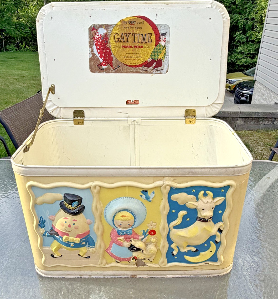 Vintage Gay Time Pearl Wick Toy Chest Nursery Rhyme Storage Box Humpty Dumpty 24