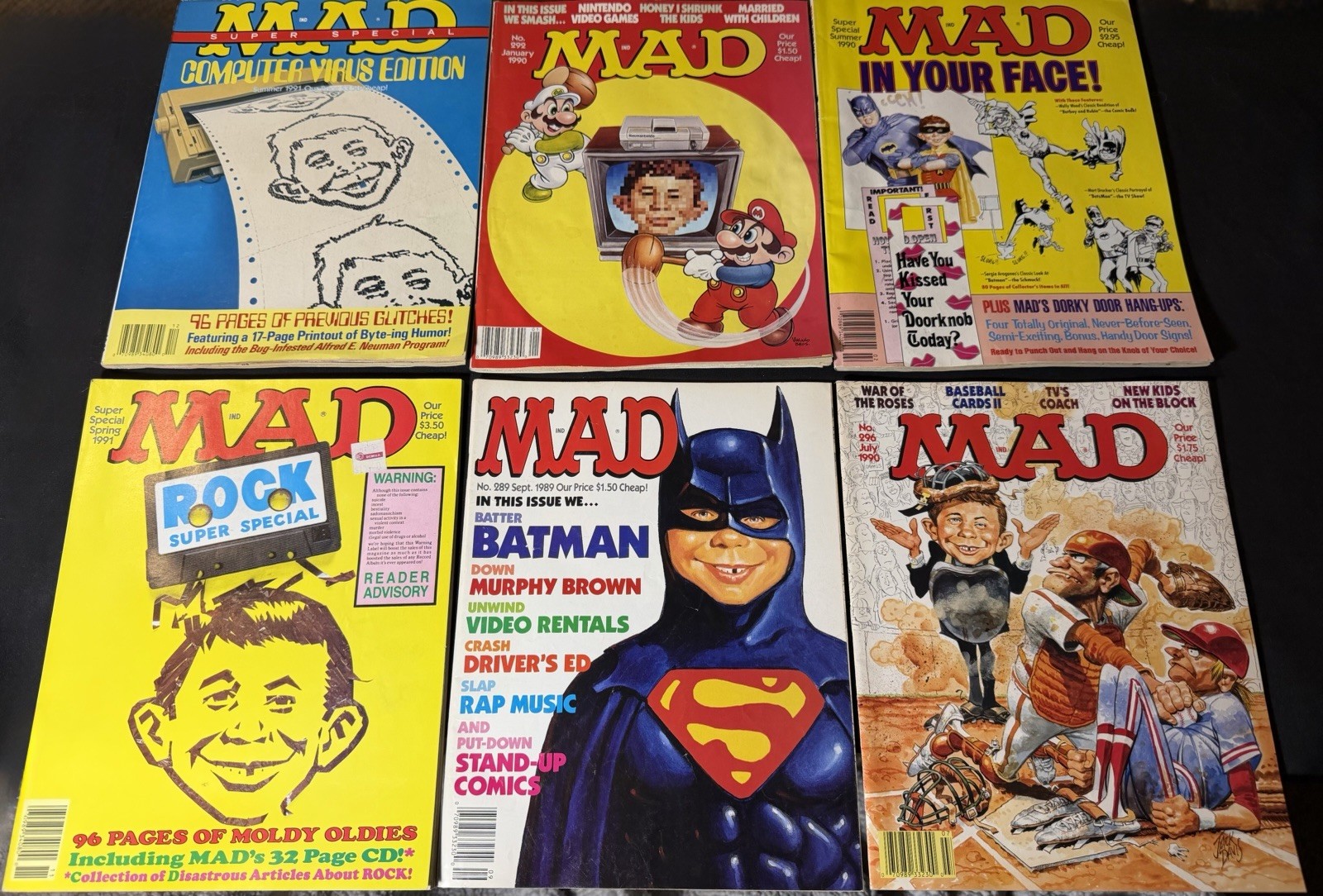Vintage MAD Magazine Lot 6 1989-1991 Nintendo Mario Batman Computer Virus