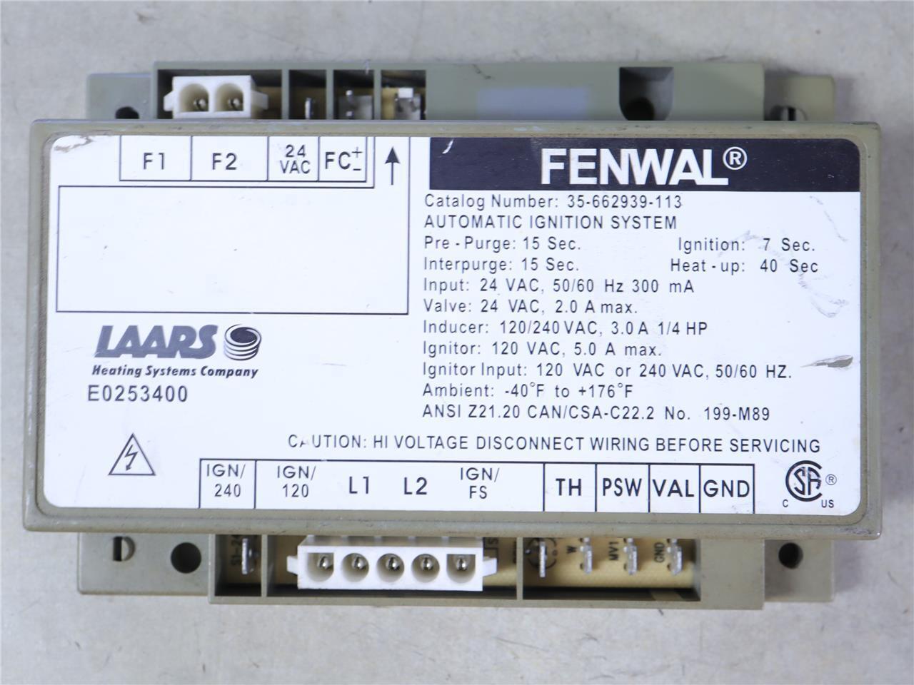 FENWAL 35-662939-113 Automatic Ignition System LAARS E0253400