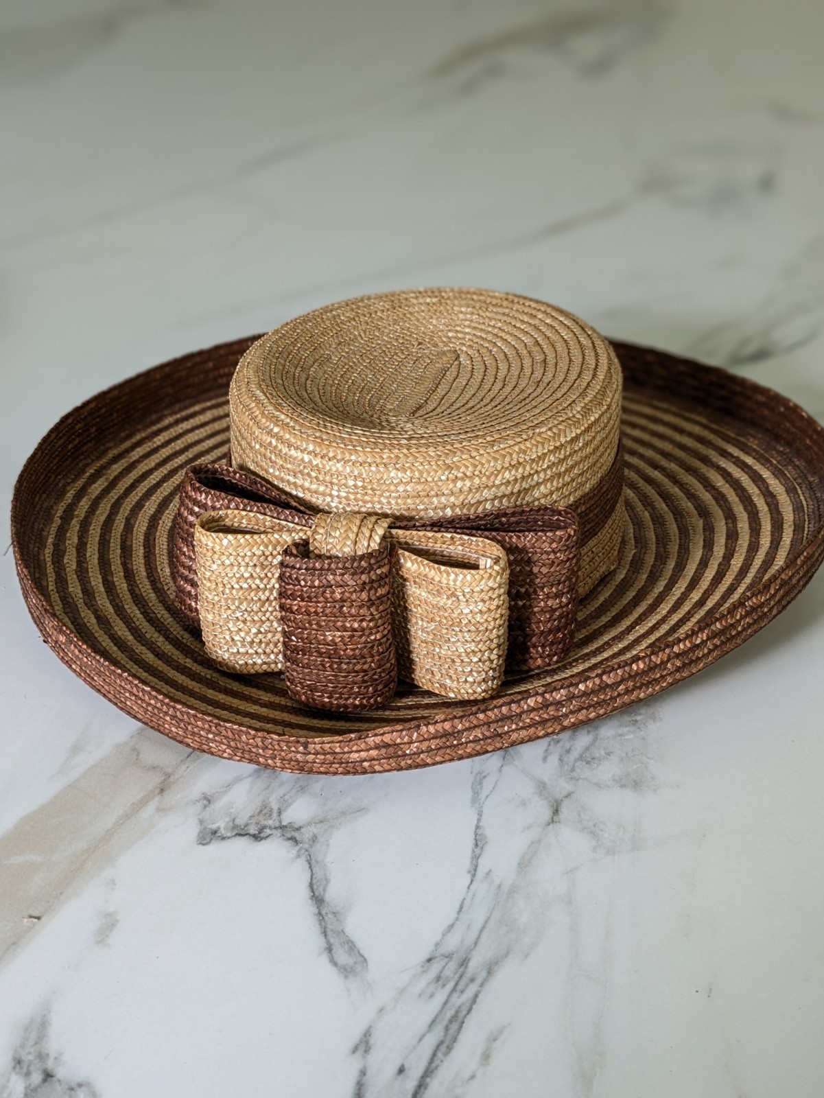 Vintage Donewell Labels Australia Straw Weaved Hat Large Bow Boho Wide Brim