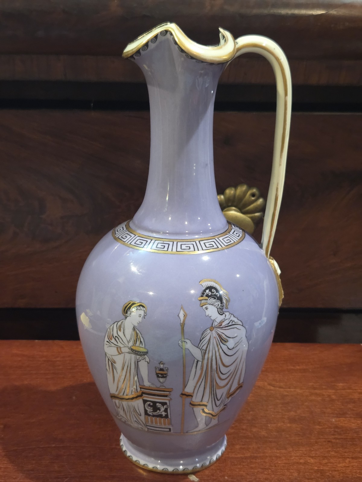 Antique 19thC Neoclassical Porcelain Ewer Greek Revival Periwinkle Pitcher Vase Antique 19thC Neoclassical Porcelain Ewer Greek Revival Periwinkle Pitcher Vase