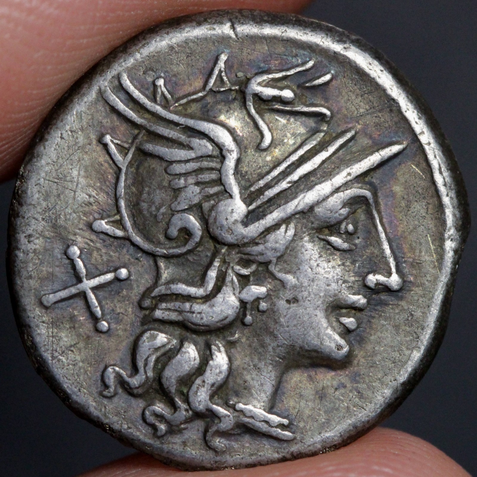 Roma Head Denarius 149BC NGC VF Ancient Roman Republic Silver Coin Cabinet Toned