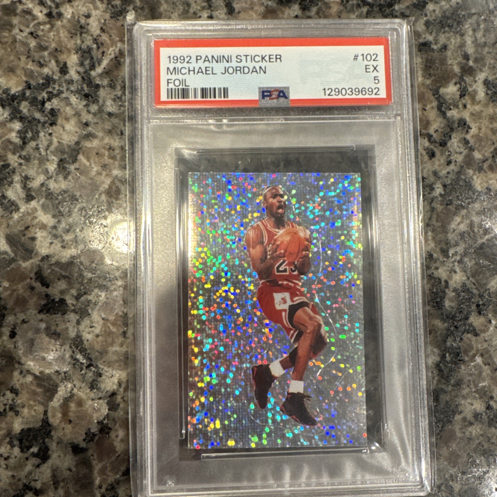 129039692 Michael Jordan 1992 Panini Stickers #102 Foil PSA 5 129039692 Michael Jordan 1992 Panini Stickers #102 Foil PSA 5