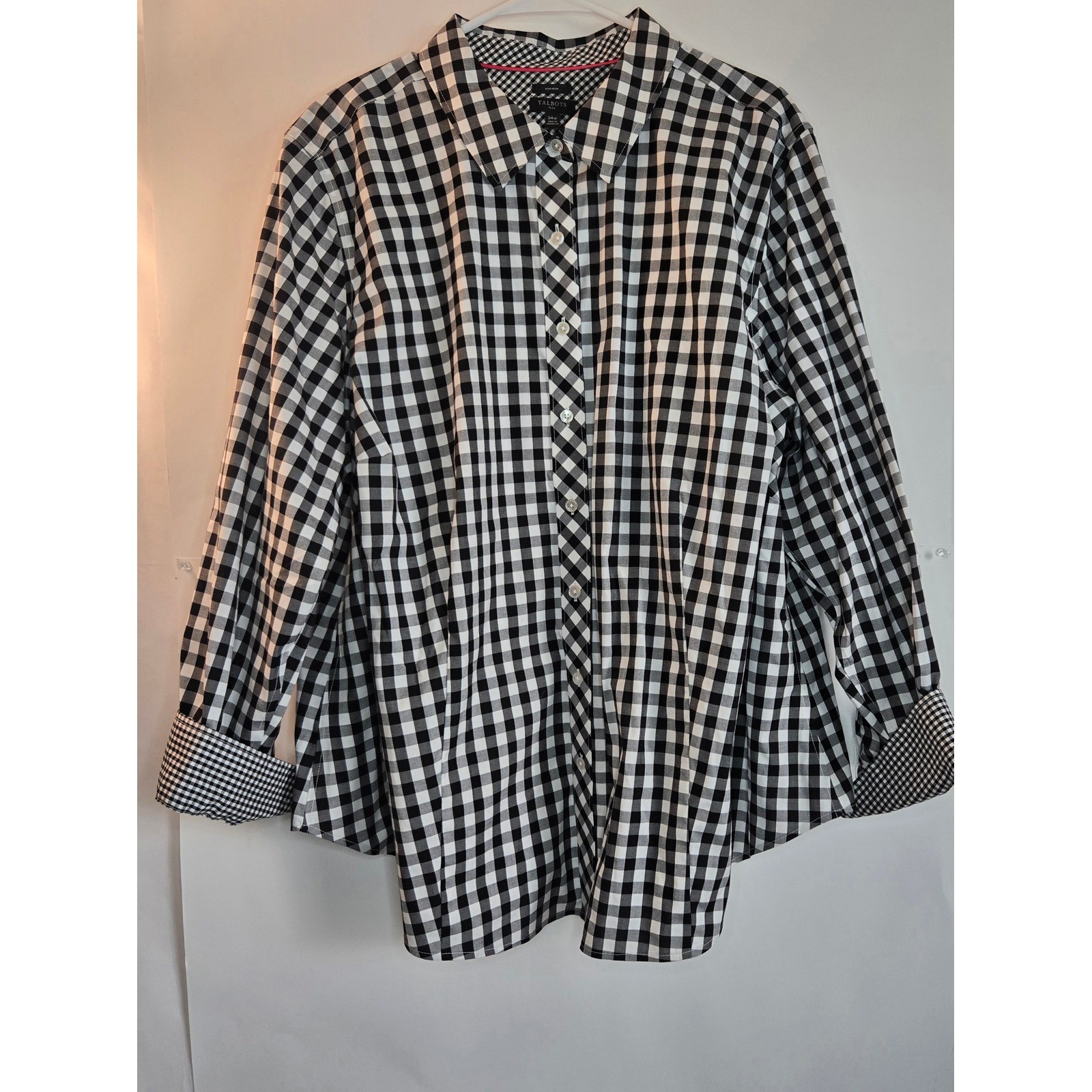 Talbots Plus Womens 24W Black White Gingham Non-Iron Button Down Shirt LS Talbots Plus Womens 24W Black White Gingham Non-Iron Button Down Shirt LS