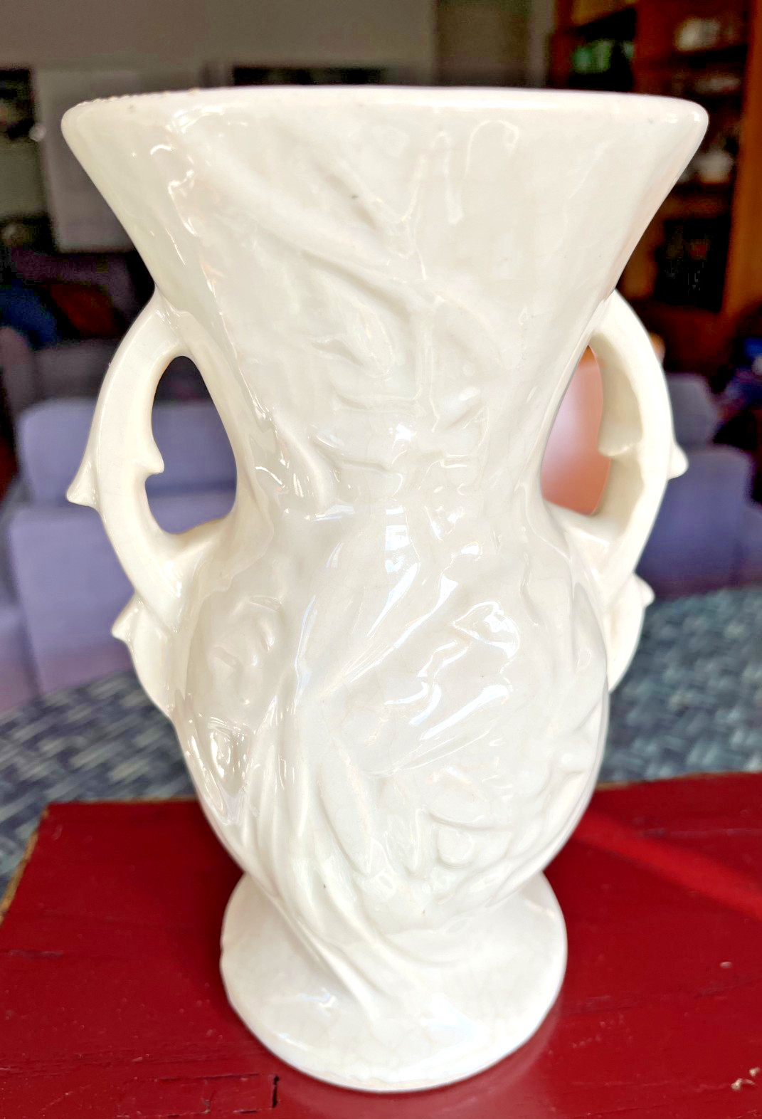 VTG McCoy Vase Pottery Bird of Paradise Ivory Two Handled 8.5\ VTG McCoy Vase Pottery Bird of Paradise Ivory Two Handled 8.5\